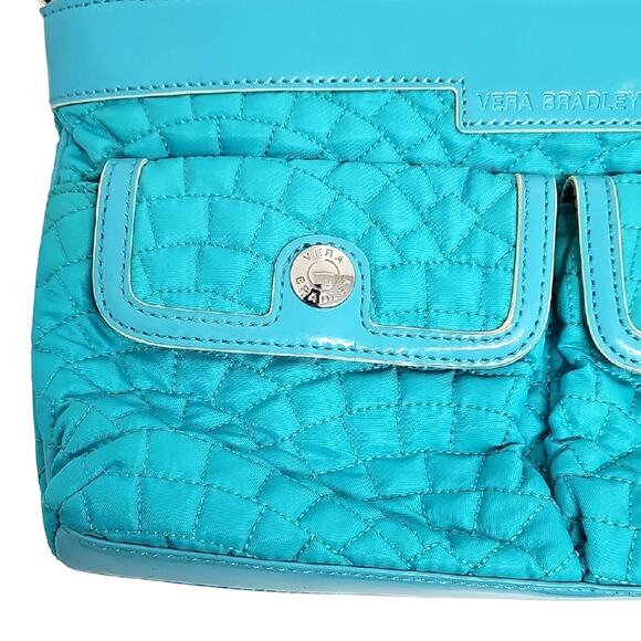 Vera Bradley Aqua Quilted w/Patent Leather Trim Strap Crossbody Bag 7.5 x 11 - Picture 2 of 12